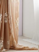AKHILAM Women's Shimmer Organza Sequence Embroidery Saree With Unstitched Blouse Piece - Image 6