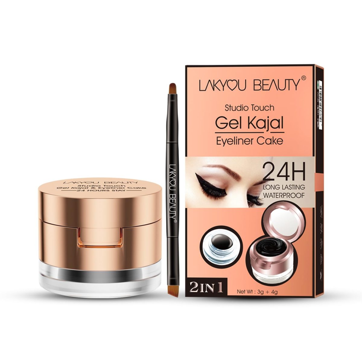 Lakyou Beauty Gel Kajal Eyeliner Cake | 24H Long Lasting | Waterproof | 2-in-1 Formula | Intense Color & Definition - Image 2