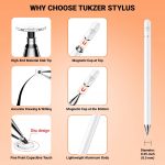 Tukzer Universal Stylus Pen for Smartphone/Tablet/iPad/Pro/Air/iPhone/iOS/Android/All Touch Screens Devices| Fine Point Disc Tip, Lightweight Aluminum Body Magnetic Cap Drawing Writing (White) - Image 4