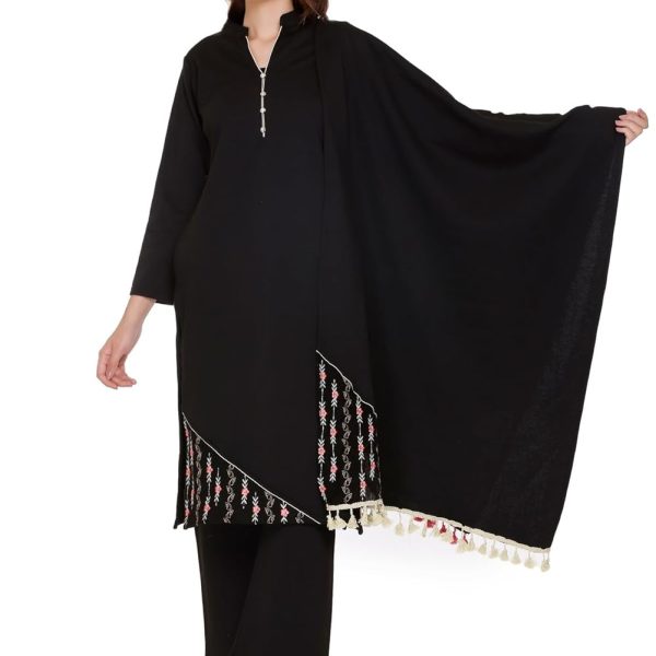 REBECCA Women's Winter Wear Woollen Embroidery Kurta with Plazzo & Dupatta 3Pcs Set