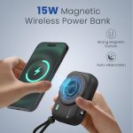 Portronics Power Shutter 10000mAh 15W Magnetic Wireless Fast Charging Powerbank with in-Built Type C & 8 Pin Cable, 22.5W Type C PD Output, Type C Bidirectional Port, LED Display (Black) - Image 5