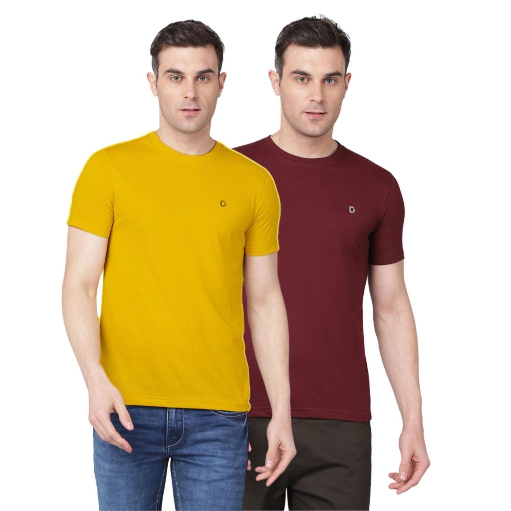 Dollar Super Combed Cotton Mens Assorted Pack of 2 Solid T-Shirt