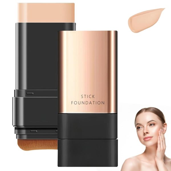 GABANIZ 2 in 1 Luxury Anti-Wrinkle Foundation Stick, Long-Lasting Double Head Foundation Make Up Stick with Brush, (Natural, 1 PCS)