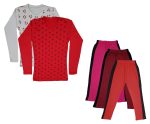 IndiWeaves Girls Cotton Full Sleeve Printed T-Shirts and Cotton Capri 3/4 Pants (Magenta,Maroon,Red,White,Red,9-10 Years) Pack of 5