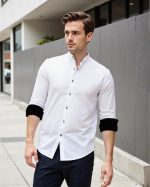Dennis Lingo Men Solid Chinese Collar Full Sleeves Regular Fit Cotton Casual Shirt - Image 2