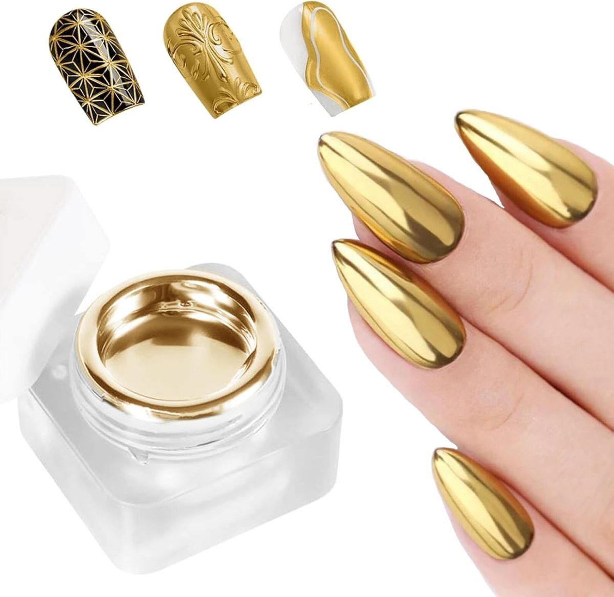 NAILWIND Mirror Metallic Finish Nail Polish, Metal Painted Gel Nail Polish - Reflective High Shine Nail Polish Soak Off UV/LED - 3D Metal Gel Longlasting Brightness (Gold), 5 ml