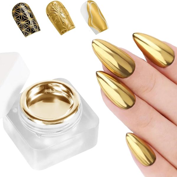 NAILWIND Mirror Metallic Finish Nail Polish, Metal Painted Gel Nail Polish - Reflective High Shine Nail Polish Soak Off UV/LED - 3D Metal Gel Longlasting Brightness (Gold), 5 ml