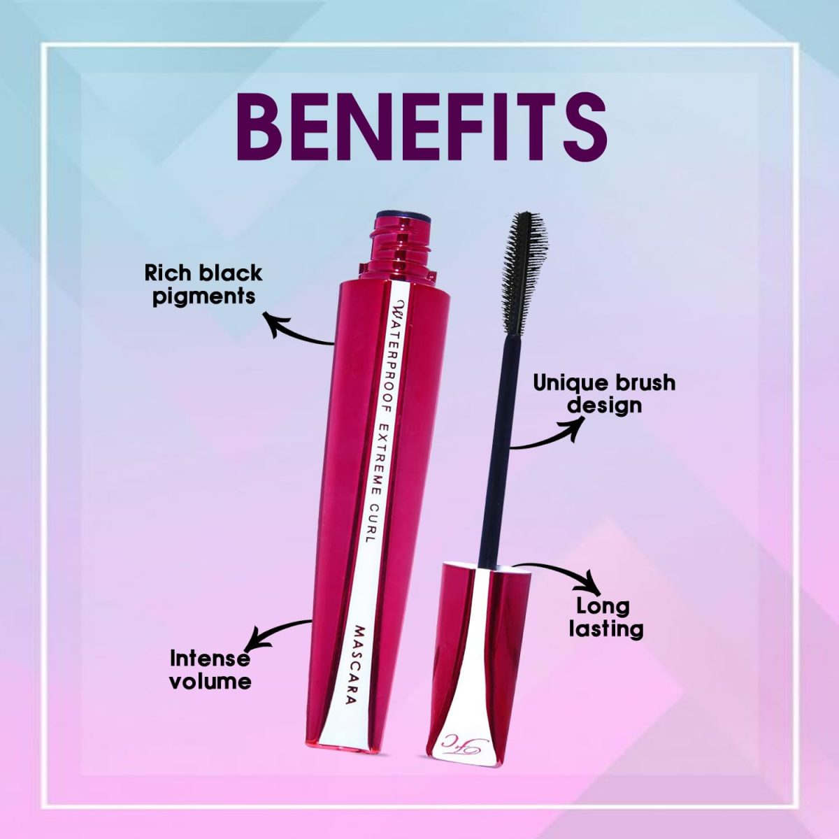 FASHION COLOUR Platinum Waterproof Mascara | Super Dense | Double Effect Silicon Brush | Extreme Curl | Waterproof | Volumising | Long Lasting | Extreme Black | Smudeproof | BLACK 8G - Image 2