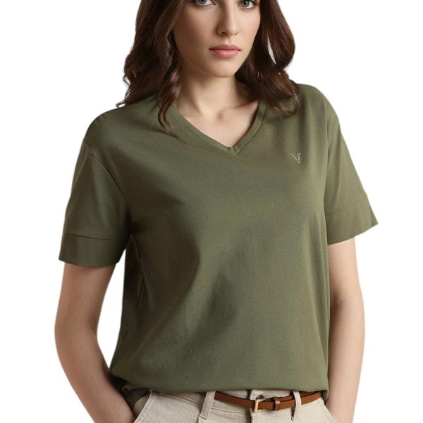 Van Heusen Women's Cotton Regular Fit Half Sleeve V-Neck Casual T-Shirt