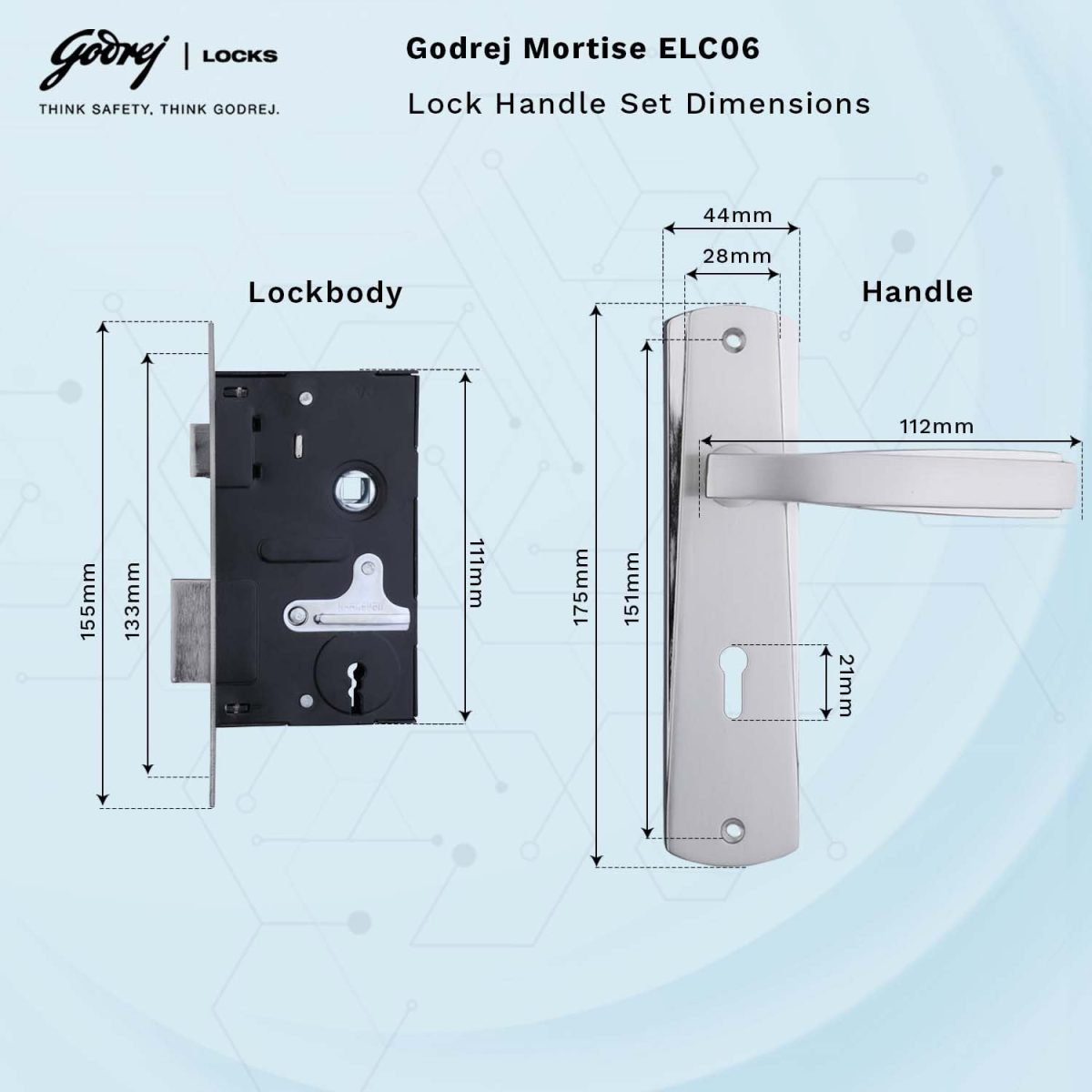 Godrej Mortise Door Lock Handle Set | 175mm ELC 06 | 6-Lever Locking Mechanism | Suitable for Doors (Satin Steel Finish) | 1 Years Warranty - Image 6