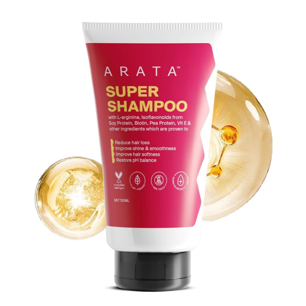 Arata Super Shampoo (150ml) with Argan Oil, Biotin & Soy Protein| Prevents Hair loss | Boosts Hair Thickness | Reduces Breakage | Fights Microbial Infections | Adds Shine | Shampoo For Women & Men
