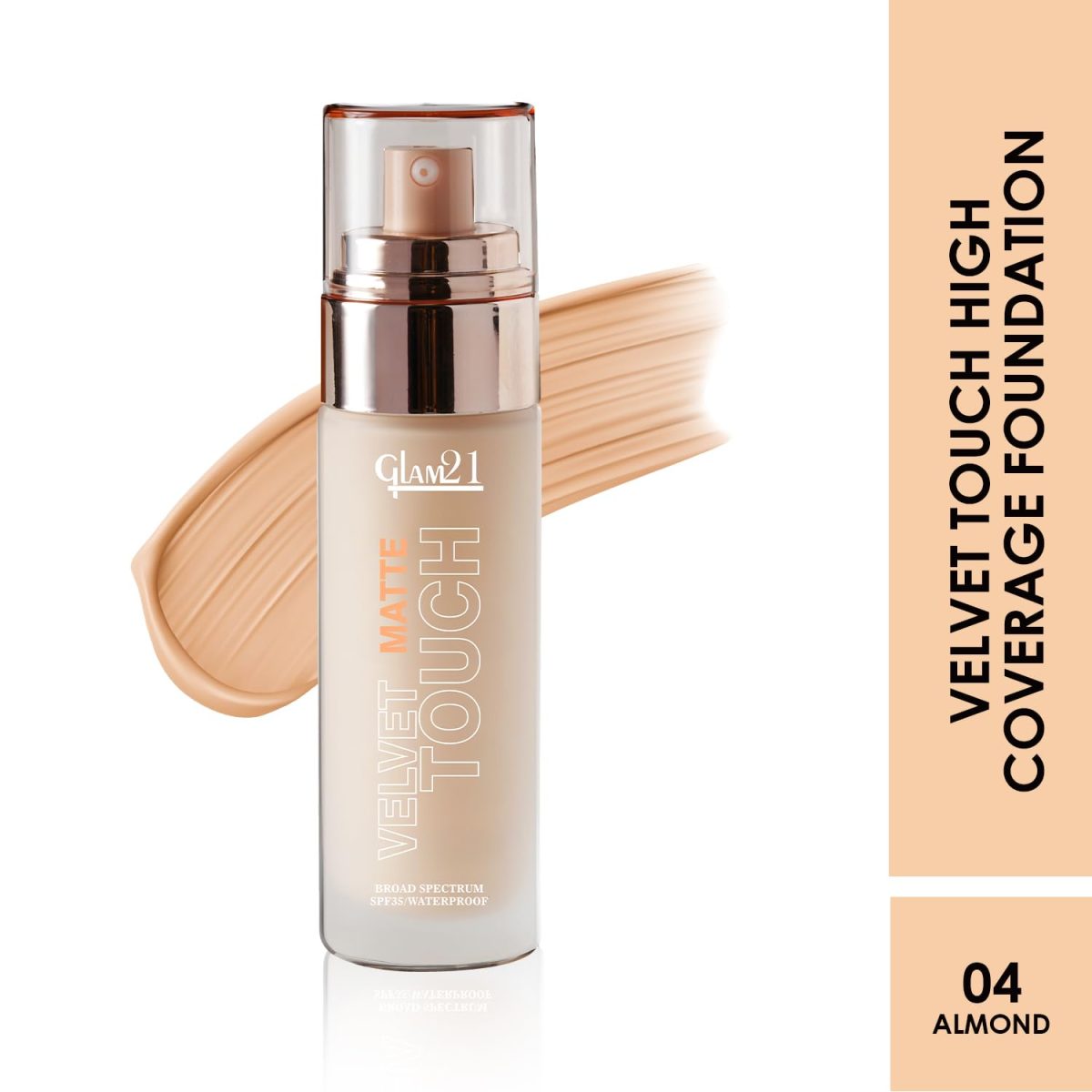 Glam21 Velvet Touch Oil Control Silk Foundation|Waterproof, High Coverage, Velvet Matte Finish,Ultimate Full coverage, Lightweight and Breathable,SPF 35 Long Lasting|Almond-50gm - Image 2