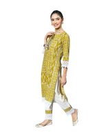 ishin Women's Cotton Olive & Off White Embroidered A-Line Kurta set With Trouser and Dupatta - Image 5