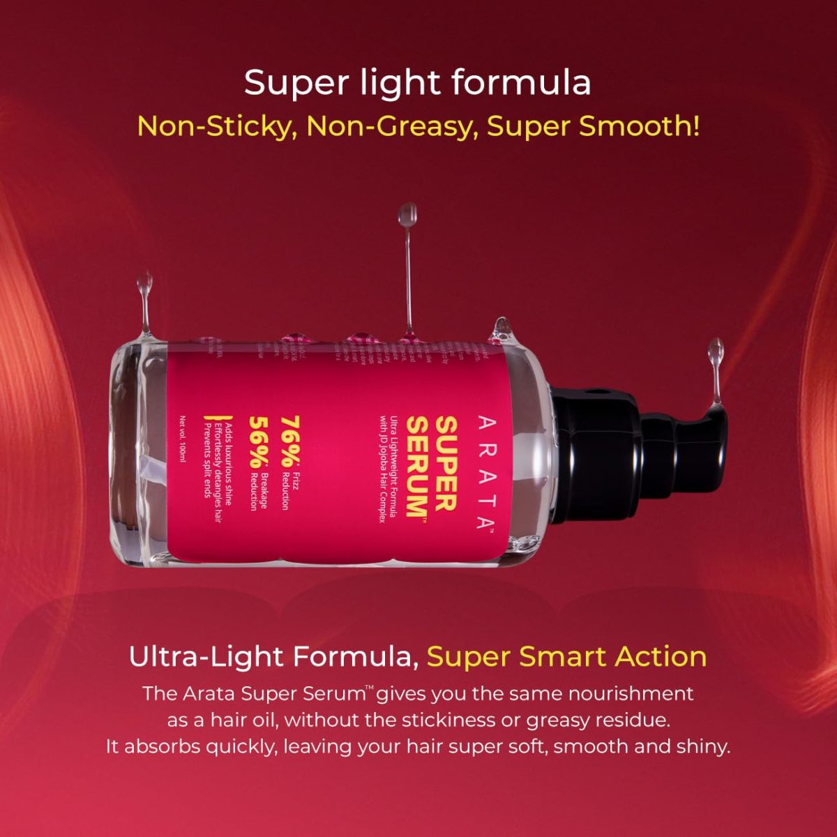 Arata Super Serum (100ml) For Dry & Frizzy Hair | 76% Frizz Reduction | 56% Breakage Reduction | Luxurious Shine | Prevents Split Ends | Powered By JD Jojoba Hair Complex | Hair Serum For Women & Men - Image 5