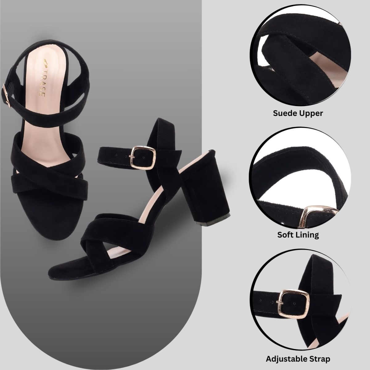 TRASE Block Heels Sandals For Women, Dusky Stylish & Comfortable Footwear - Image 3