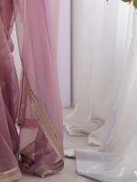 AKHILAM Women's Shimmer Net Solid Saree With Unstitched Blouse Piece - Image 6