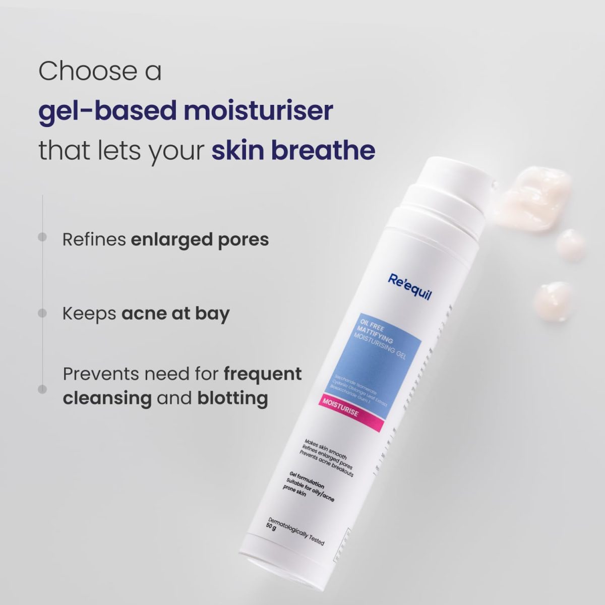 RE' EQUIL Oil Free Mattifying Moisturiser | Boosts Hydration, Refines Enlarged Pores | Prevents Acne Breakouts | For Oily, Acne Prone Skin | 50g - Image 4