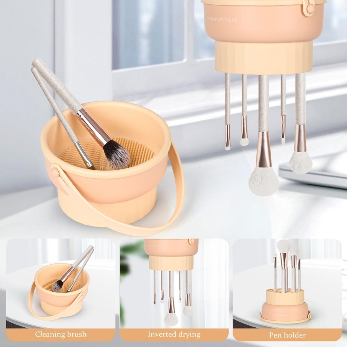 PREPSTO 3 in 1 Cleaning Mat with Brush Drying Holder, Silicone Makeup Brush Cleaner Mat Make Up Brush Cleaning Bowl Cosmetic Brush Washing Tool for Makeup Brush, Sponge, Powder Puff (multicolor) - Image 6