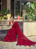 Satrani Women's Georgette Stone Work Border & Piping Border Saree with Unstitched Blouse Piece - Image 5