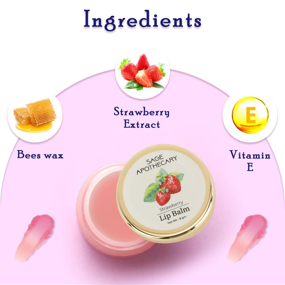 Sage Apothecary Super Soft Strawberry Lip Balm with Benefits of Natural Ingredients for Women Dark Lips to Lighten | Provides Moisture to Dry Lips | Suitable for Men & Women | Pack of 8 gm - Image 5