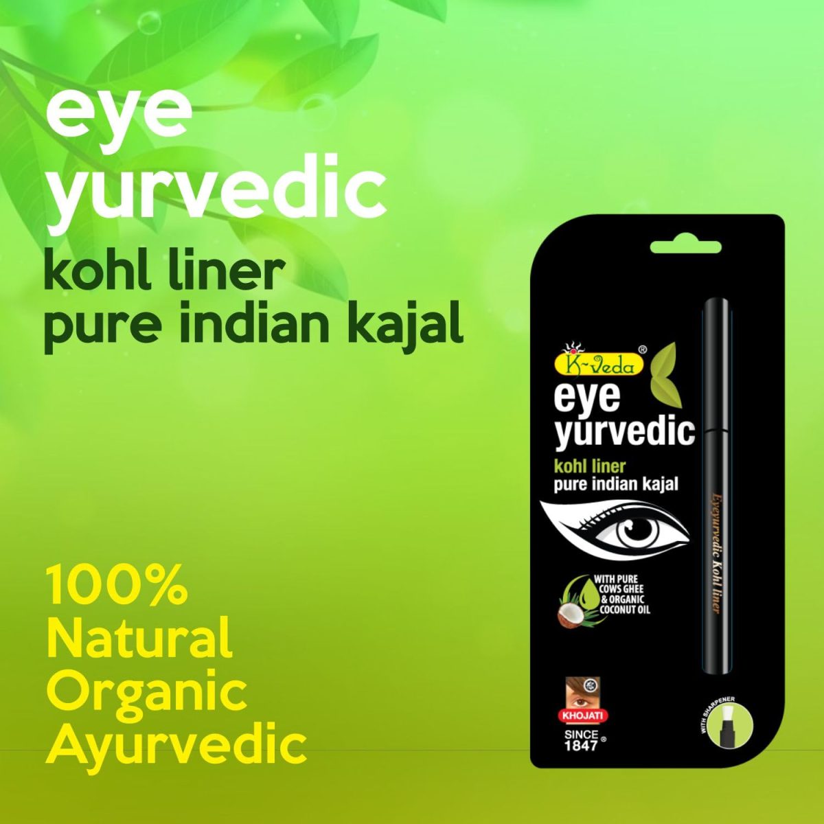 K-VEDA Eye-yurvedic Kohl Liner | Natural & Ayurvedic Kajal | 12Hr No-Smudge & Long-Lasting Formula | Enriched with Almond Oil & Vitamin E - Image 3