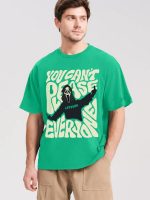 LEOTUDE Half Sleeve Oversized Cottonblend Round Neck Drop Shoulder Printed Men's T-Shirt (Color Rama Green) - Image 5