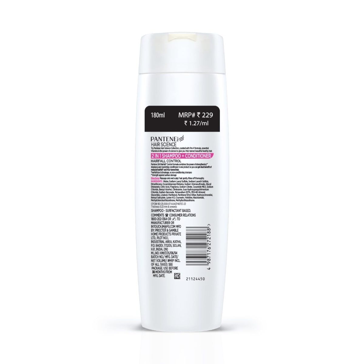Pantene Advanced Hairfall Solution, 2in1 Hairfall Control Shampoo + Conditioner, Pack of 1, 180ML, Pink - Image 8