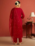 Kaari Women's Hand Embroidered Kurta Set with Dupatta - Straight Fit | Silk Blend Fabric with Dabka Work | Sequin Work Organza Dupatta | Straight Pant with Side Pocket | Kurta Set For Women - Image 2