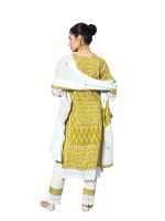 ishin Women's Cotton Olive & Off White Embroidered A-Line Kurta set With Trouser and Dupatta - Image 2