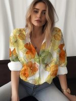 Gufrina Shirt for Women| Long Shirt for Women| Floral Print | Button-Down Western Shirt| Roll-Up Sleeves| Casual Relaxed Fit for Women - Image 2