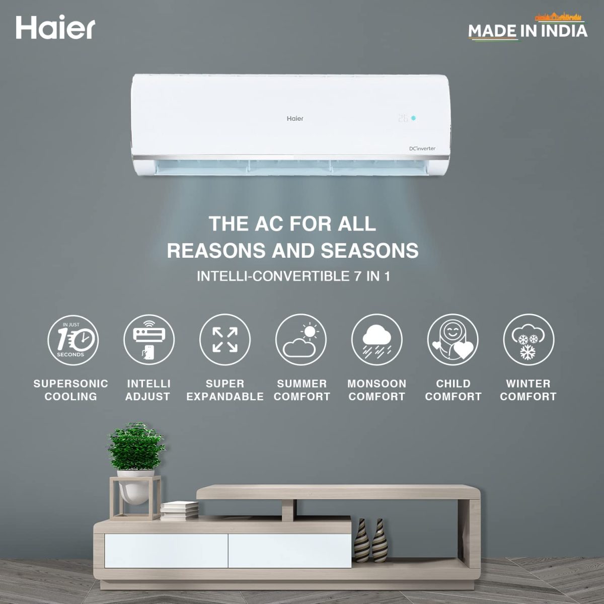 Haier 1.5 Ton 3 Star Inverter Split AC (Copper,Convertible 7 in 1 Cooling Modes, Antibacterial Filter, HSU18K-PYS3BE1-INV, White) - Image 5