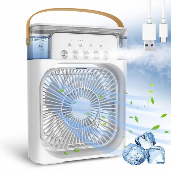 Mabron Air Conditioner Fan, Personal Mini Small Evaporative Air Cooler Desktop Cool Mist Humidifier with 7 Colors LED Light, 3 Speeds Modes for Room Office Home Travel - White_Multicolor