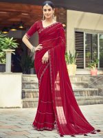 Satrani Women's Georgette Stone Work Border & Piping Border Saree with Unstitched Blouse Piece - Image 3
