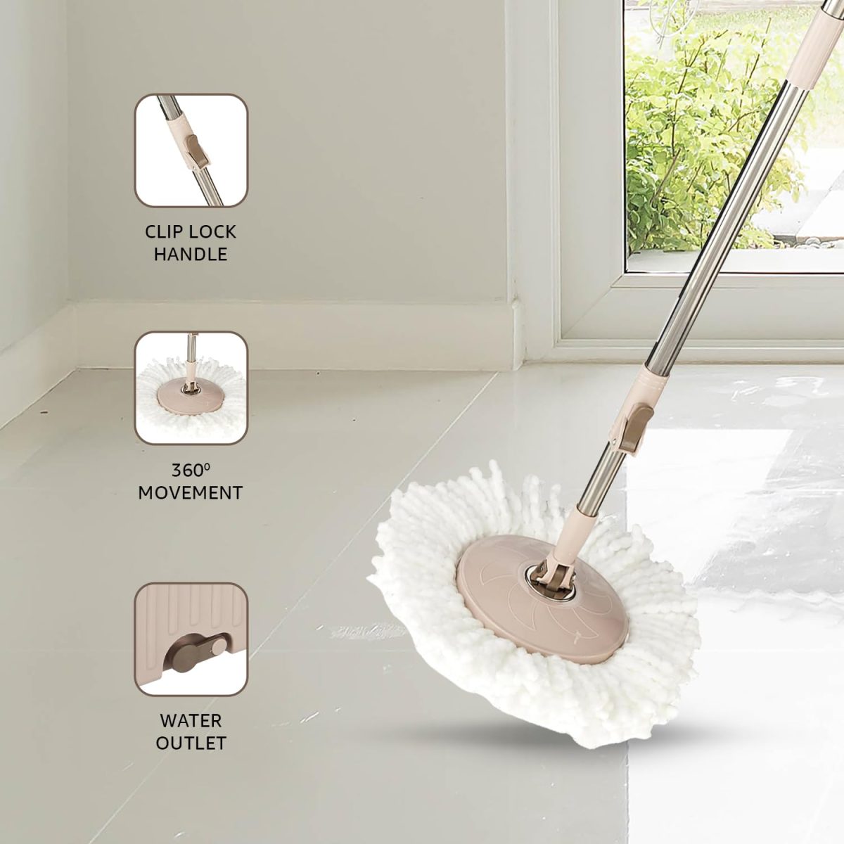 Presto! Plastic Elite Spin Mop with Bigger Wheels and Auto- Fold Handle, Chestnut, 2 Refills - Image 5