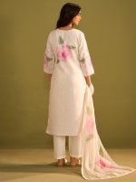 INDO ERA Women's Straight Linen Floral Print with Sequines Work Kurta Pant with Dupatta Set (IEOUT9825) - Image 2
