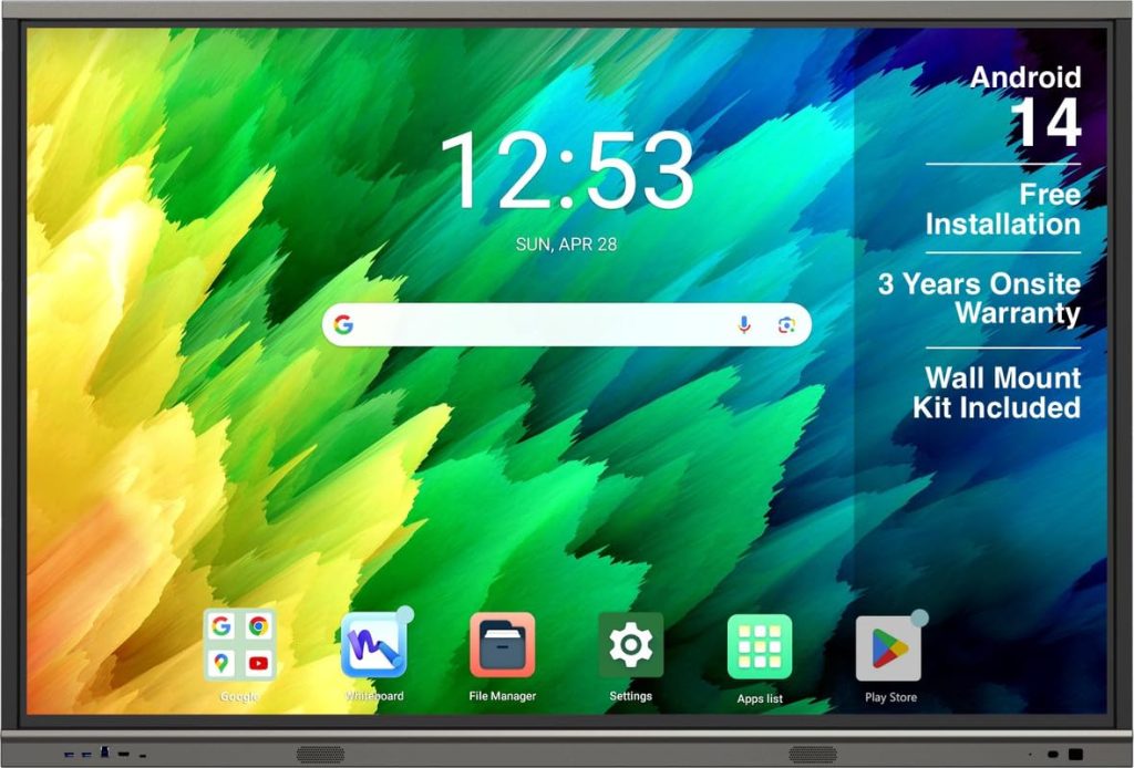 V Vutec Interactive Flat Panel (ADPM) | 8 GB RAM 256 GB ROM | Android 14 | USB, HDMI, VGA, Display Ports | Smart Digital Board Screen Ideal for Teaching, Content Creation & Office Use - 65 Inches