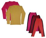 IndiWeaves Girls Cotton Full Sleeve Printed T-Shirts and Cotton Capri 3/4 Pants (Magenta,Maroon,Red,Magenta,Yellow,8-9 Years) Pack of 5