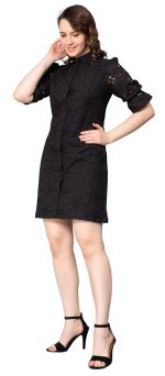 NUEVOSDAMAS Women Pure Cotton Self Design Schiffli Embroidered Shirt Dress - Image 4