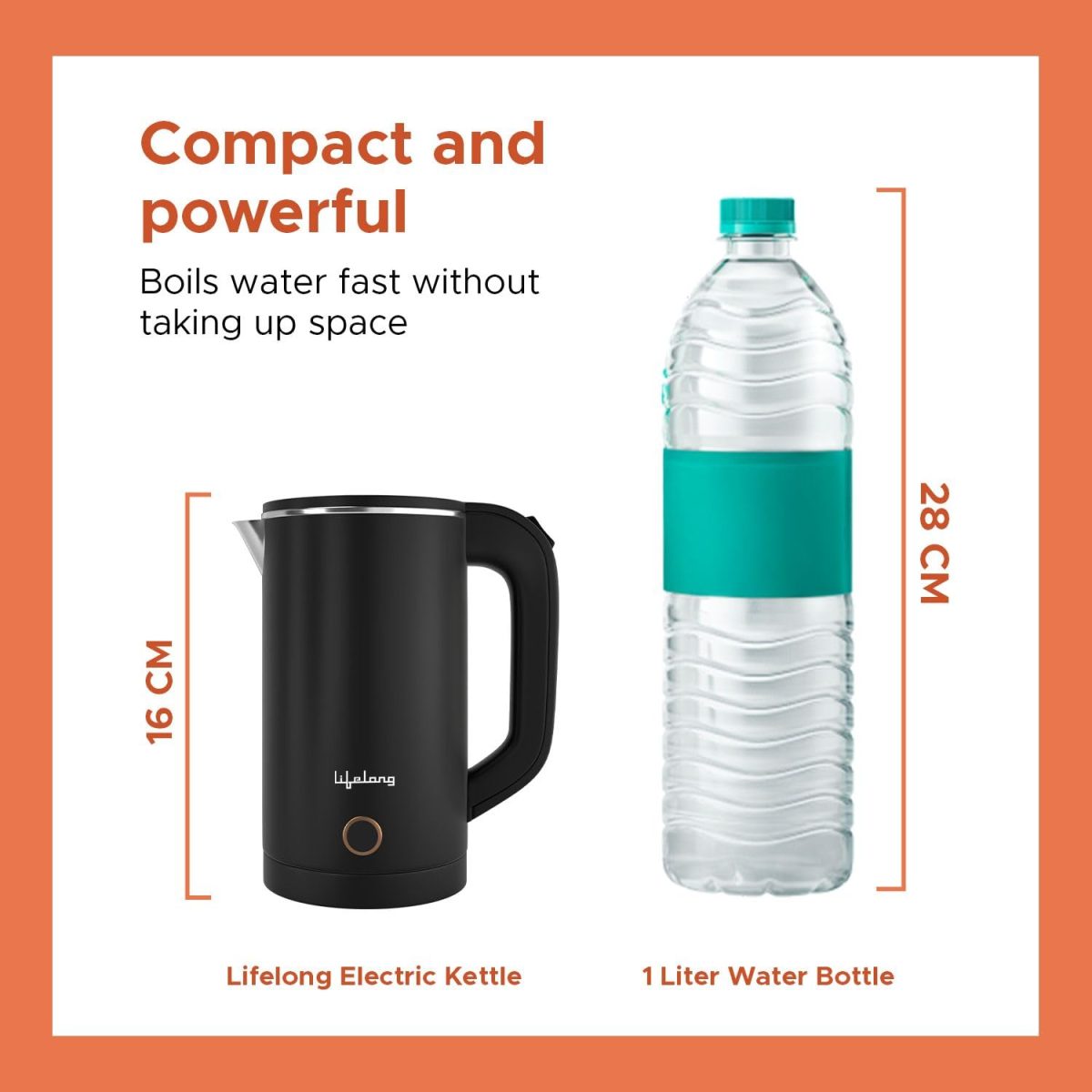 Lifelong Electric Kettle 0.8 Litre with 2 Cups | 600W Stainless Steel Kettle with Double Wall & Cool Touch Body, 360° Swivel Base, Water Level Indicator, Auto Shut-Off & Overheat Protection (Black) - Image 2