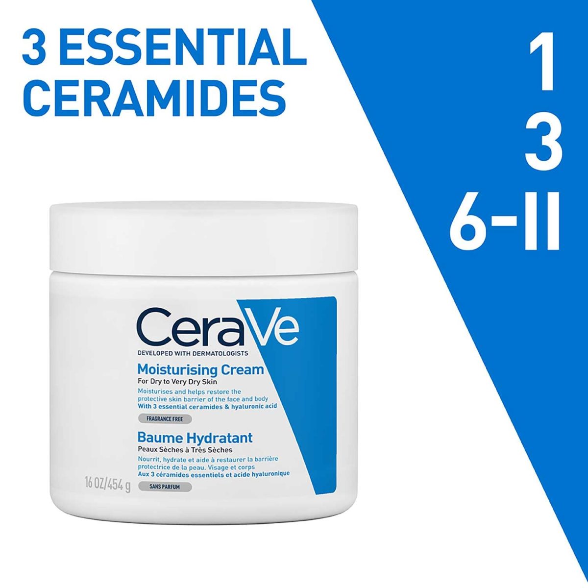 CeraVe Moisturizing Cream For Dry To Very Dry Skin (454g) - Formulated with 3 Essential Ceramides And Hyaluronic Acid | Non-Comedogenic Moisturizer For Face and Body - Image 8