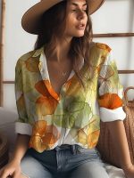 Gufrina Shirt for Women| Long Shirt for Women| Floral Print | Button-Down Western Shirt| Roll-Up Sleeves| Casual Relaxed Fit for Women - Image 4