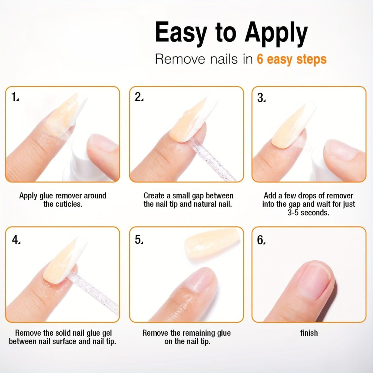BWOGUE Nail Glue Remover for Press on Nails, 50ml Acetone-free Removal for Quick Dry Strong Glue & Nail Polish Remover, Gentle Off for Fake Nail Tips, Can't Remove Gel Polish, Press on Nails Remover - Image 8