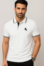 SCATCHITE Men’s Polo T-Shirt with Striped Collar & Sleeve | Premium Cotton Blend Pique Fabric| Casual & Smart Wear - Image 2