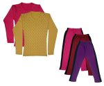 IndiWeaves Girls Cotton Full Sleeve Printed T-Shirts and Cotton Capri 3/4 Pants (Magenta,Maroon,Purple,Magenta,Yellow,8-9 Years) Pack of 5