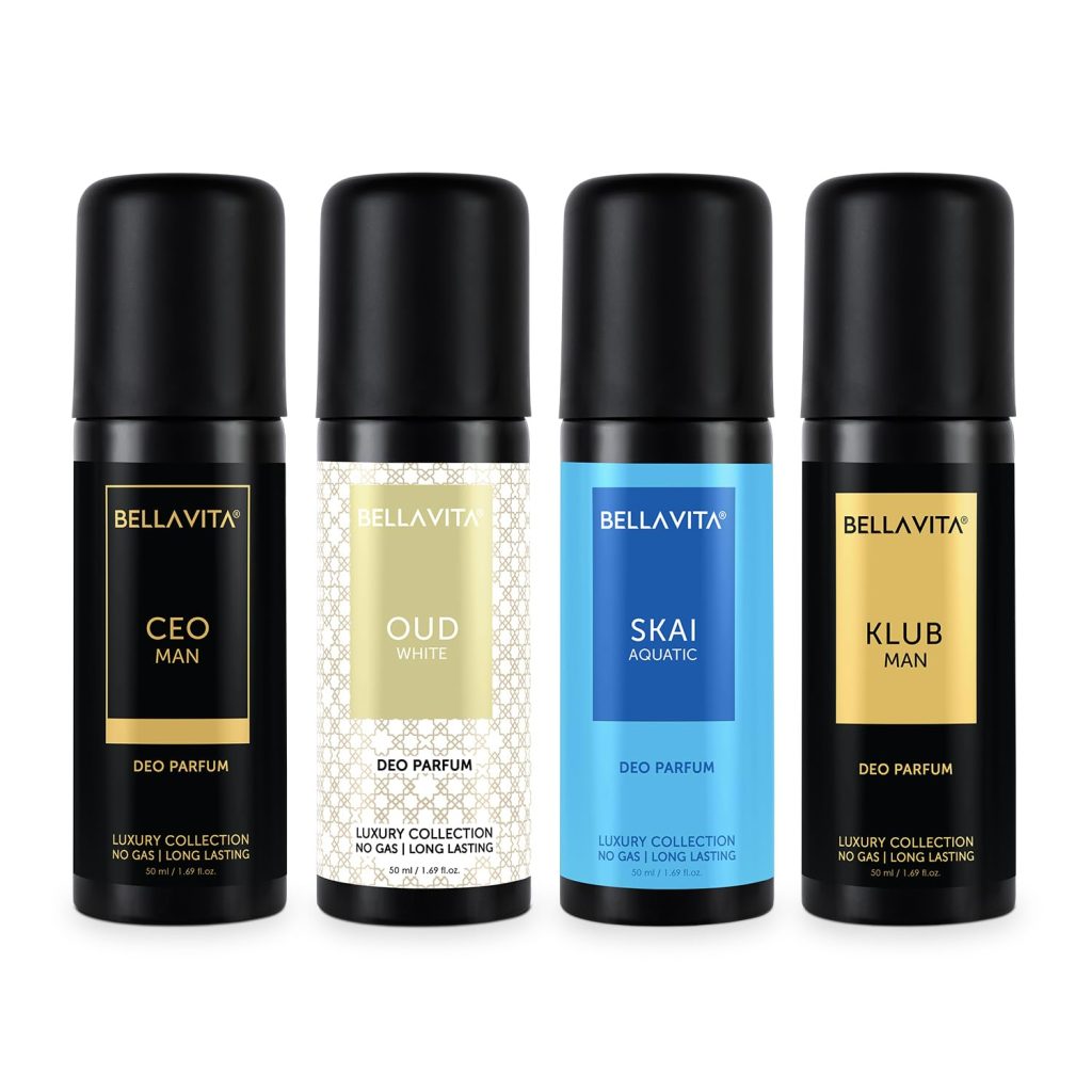 Bella Vita Luxury Unisex Body Perfume Gift Set | Deodorant for Men & Women | Pack of 4 x 50ml | No Gas Deo for Man and Woman | Long Lasting Fragrances with Lemon, Blackcurrant, Lavender & Bergamot
