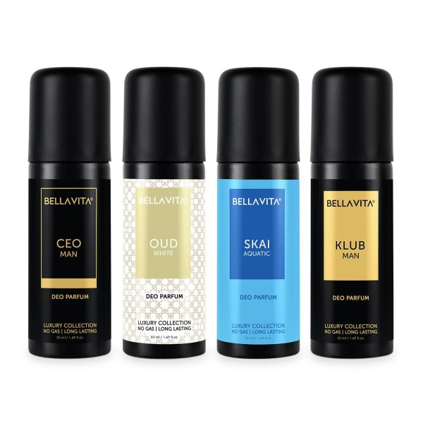 Bella Vita Luxury Unisex Body Perfume Gift Set | Deodorant for Men & Women | Pack of 4 x 50ml | No Gas Deo for Man and Woman | Long Lasting Fragrances with Lemon, Blackcurrant, Lavender & Bergamot
