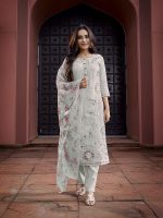 Royal Export Women's Chanderi Floral Embroidered Straight Kurta Pant with Dupatta - Image 2