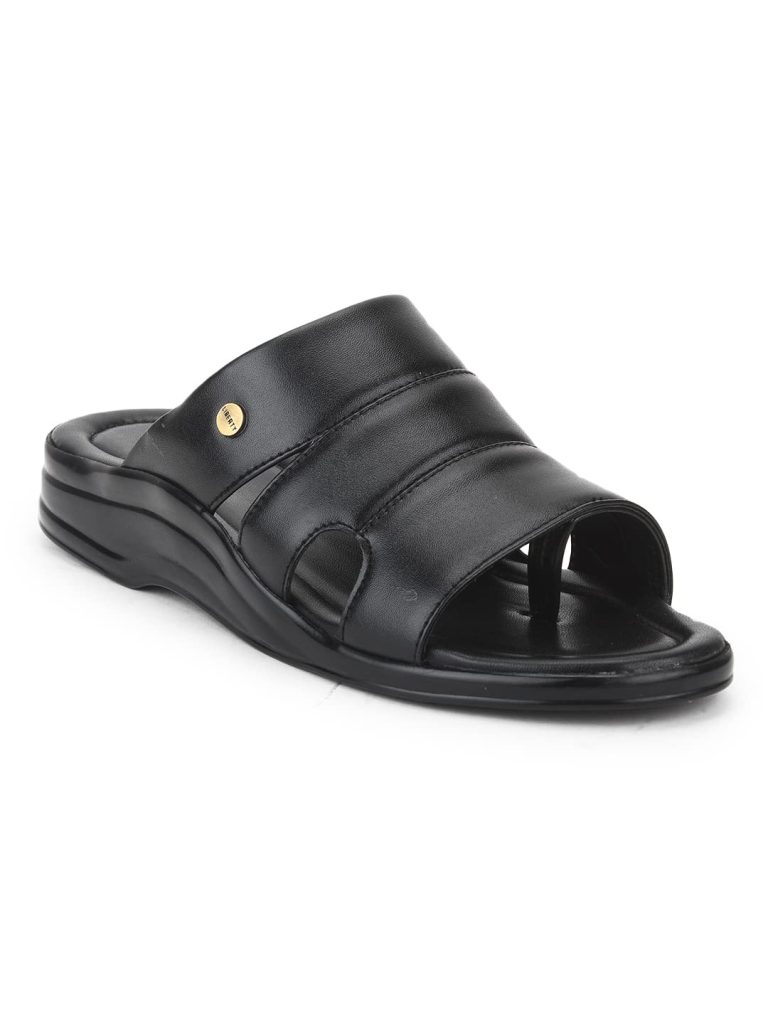 Liberty Coolers 7123-510 Casual Slippers For Men - Black, PU Slip-on Slipper - Stylish Footwear for Travel, Office & Home - Soft Padded Sole - Lightweight and Durable - Outdoor Chappal for Man