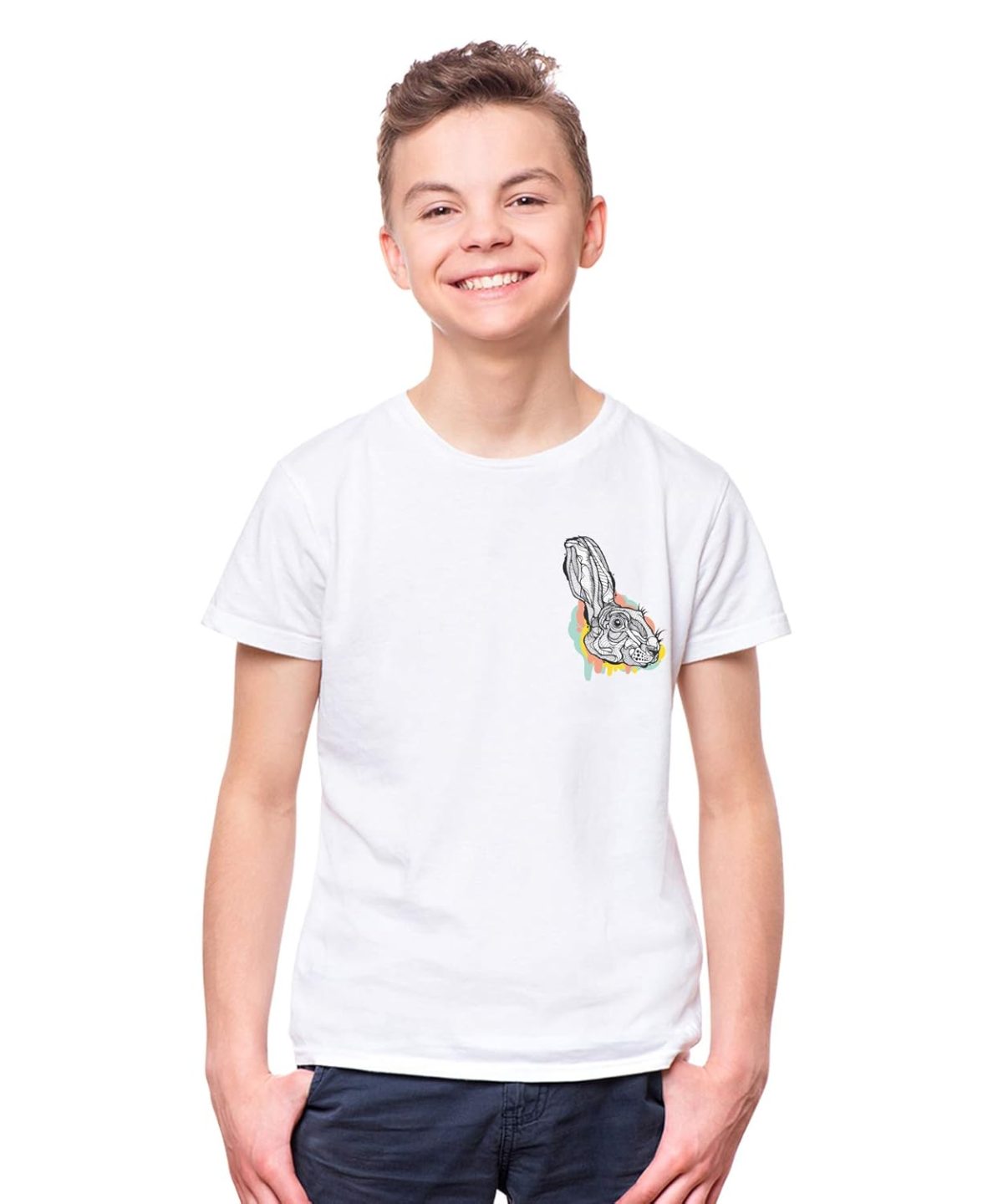THREADCURRY Creature Feature | Fantasy Love Rabbit Adventure Beauty Pattern Cotton Graphic Printed Tshirt for Boys White