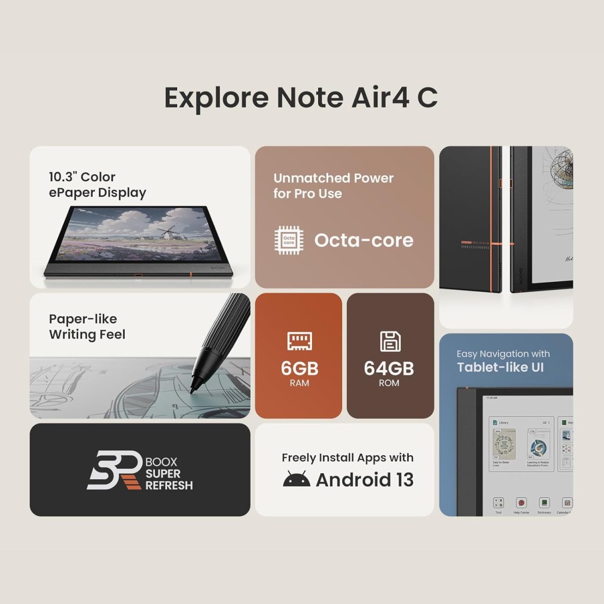 B00X Note Air 4C [Air4 C] 10.3" 6GB 64GB E-Ink Color ePaper Tablet - Cosmic Black - Image 2
